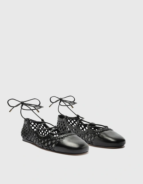Leather Ballerina Tresse Flats-Black