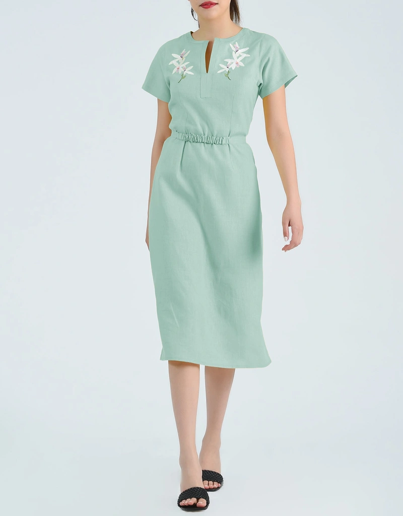 leaf green color dress Noosa Green Leaf-Print Chiffon Summer Maxi Dress Green / S main image 0