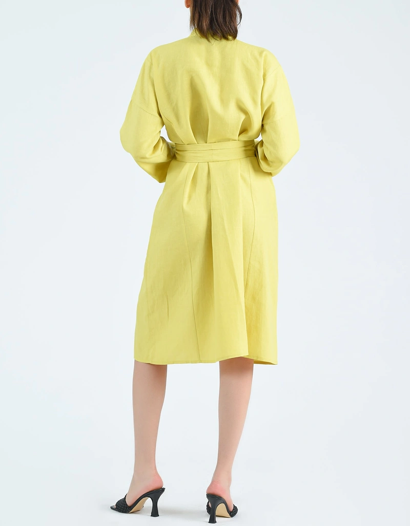 Fanm Mon Shule Robe Knee Length Dress-Mustard Lime - XXS