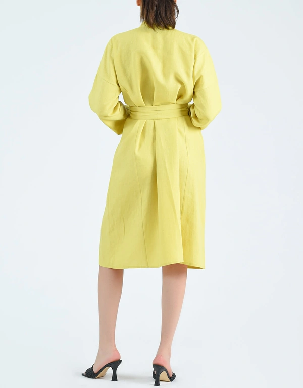 Fanm Mon Shule Robe Knee Length Dress-Mustard Lime