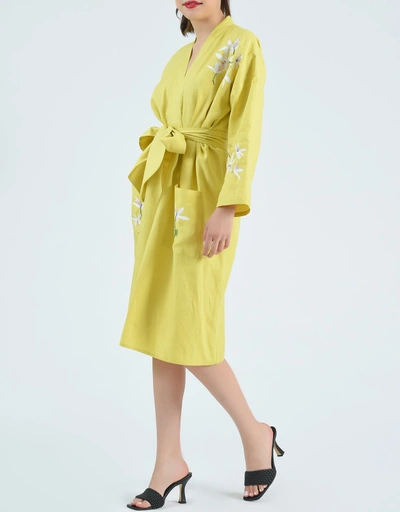 Shule Robe Knee Length Dress-Mustard Lime