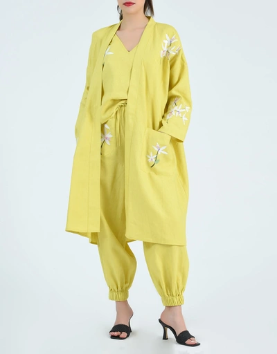 Shule Robe Knee Length Dress-Mustard Lime