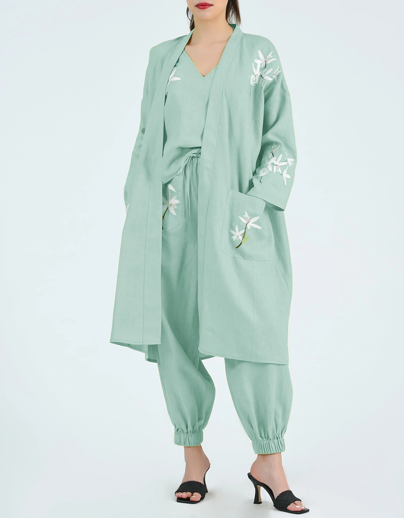 Fanm Mon Shule Robe Knee Length Dress-Sage Leaf (Dresses) IFCHIC.COM