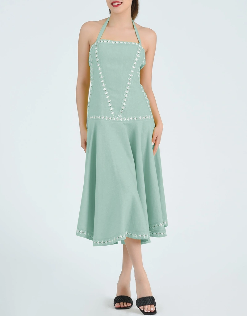 Fanm Mon Miray Midi Dress-Sage Leaf (Dresses) IFCHIC.COM