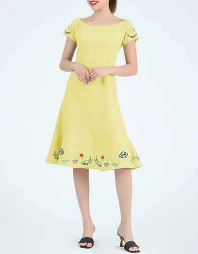 Lacoix Knee Length Dress-Mustard Lime