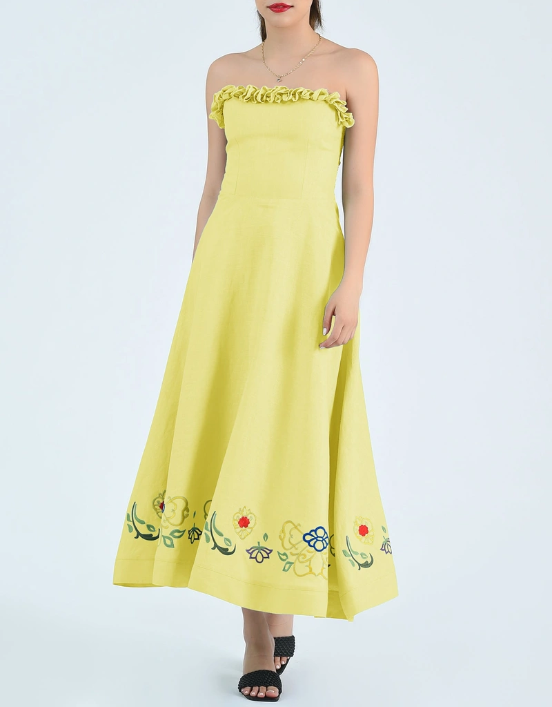 Fanm Mon Bulut Midi Dress-Mustard Lime - M