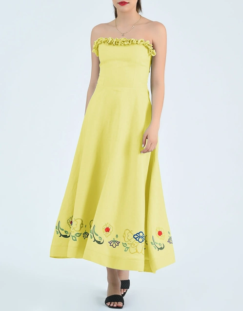 Bulut Midi Dress-Mustard Lime