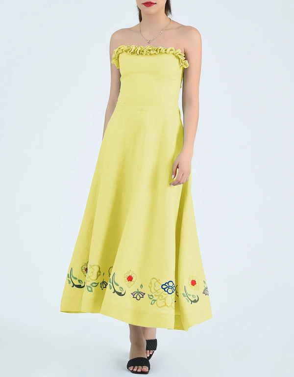 Fanm Mon Bulut Midi Dress-Mustard Lime