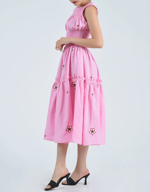 Gardenya Midi Dress-Fondant Pink