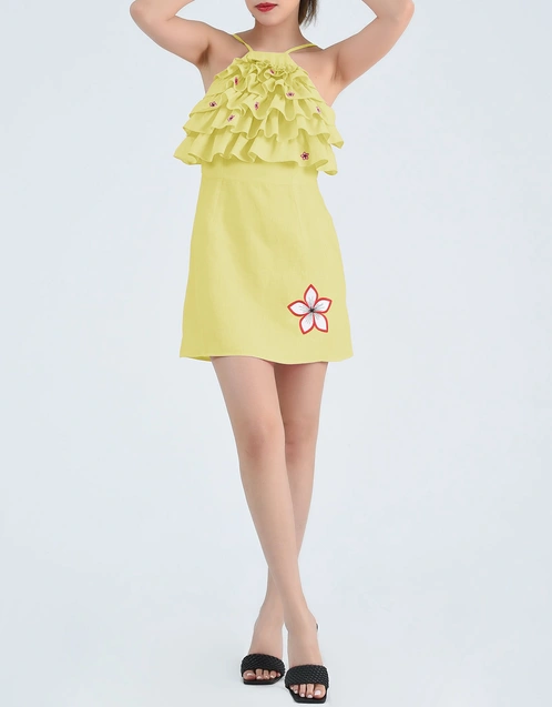 Orkide Mini Dress-Mustard Lime