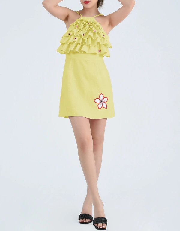 Fanm Mon Orkide Mini Dress-Mustard Lime