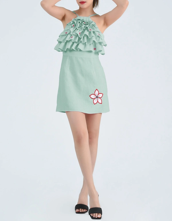 Fanm Mon Orkide Mini Dress-Sage Leaf