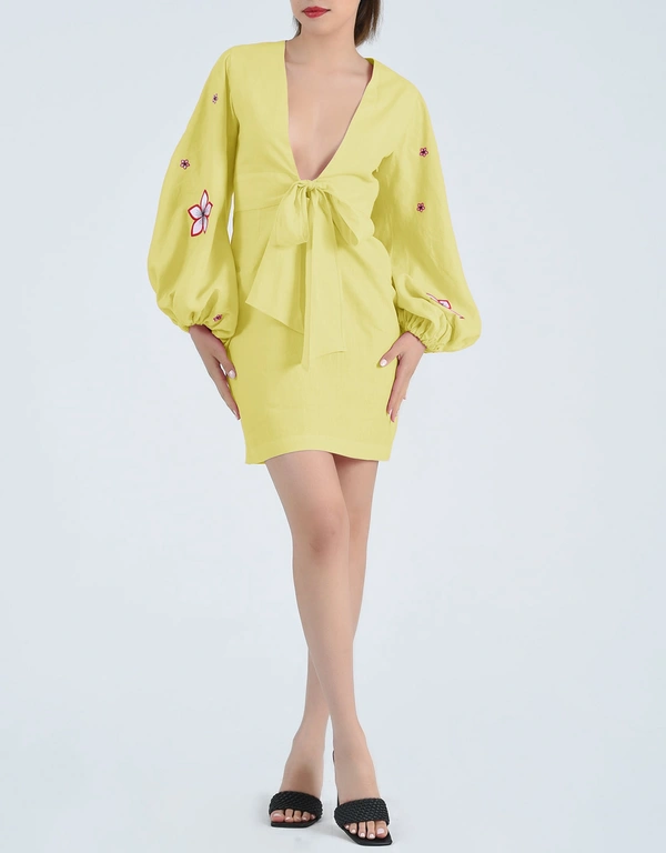 Fanm Mon Birsen Mini Dress-Mustard Lime
