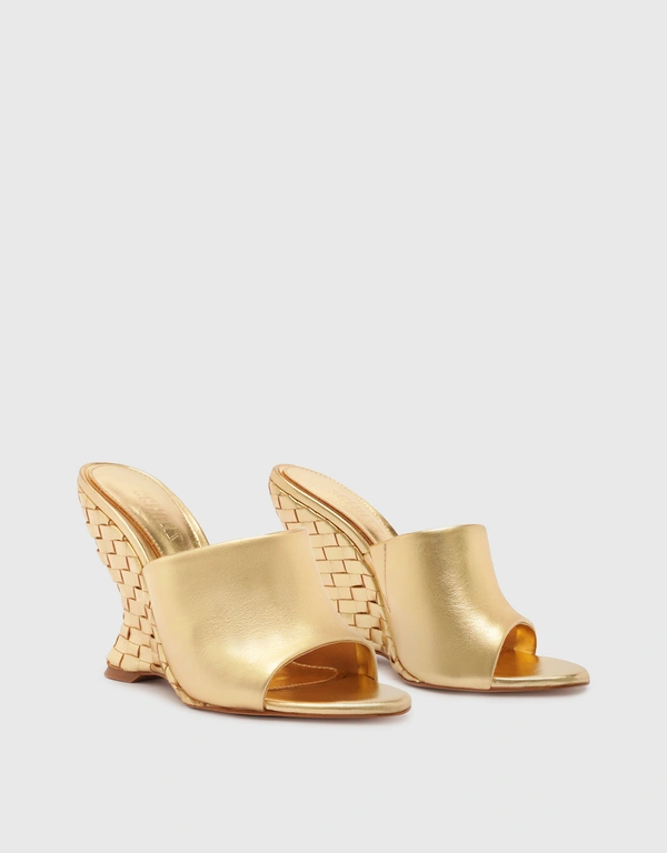 Schutz Aprill Woven Wedge Sandals-Gold