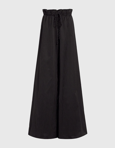 Paperbag High-rise Striped Wide-leg Pants 