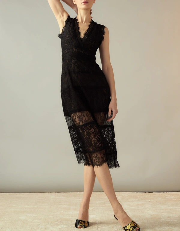 Cynthia Rowley Audrey Lace Midi Dress-Black