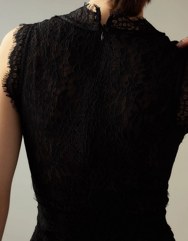 Cynthia Rowley Audrey Lace Midi Dress-Black