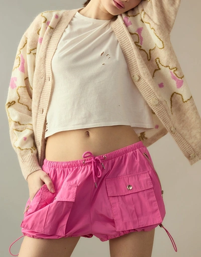 Nylon Cargo Mini Shorts-Hot Pink