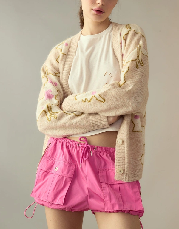 Cynthia Rowley Nylon Cargo Mini Shorts-Hot Pink