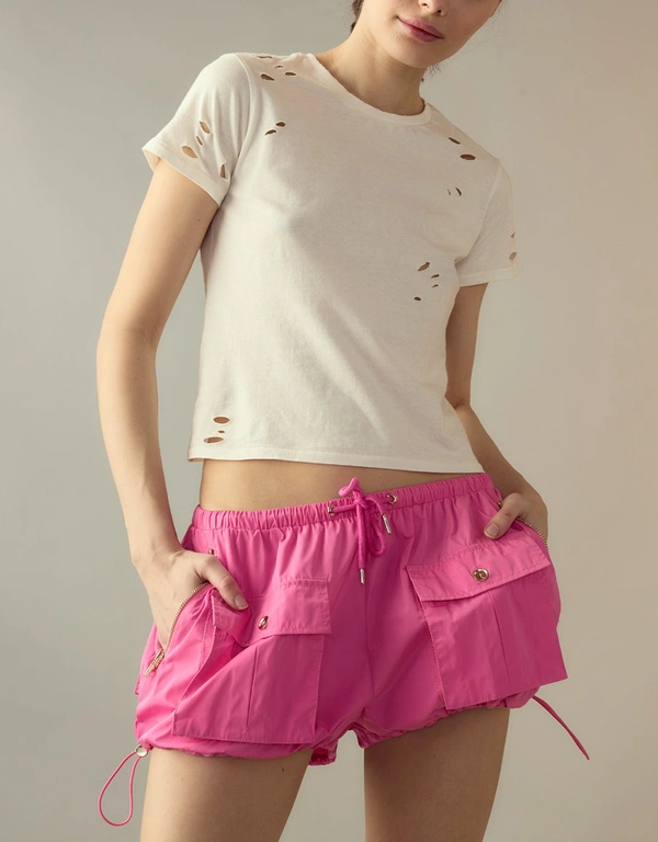 Cynthia Rowley Nylon Cargo Mini Shorts-Hot Pink