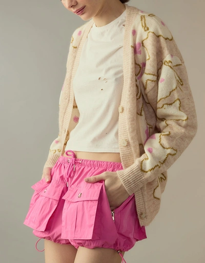 Nylon Cargo Mini Shorts-Hot Pink