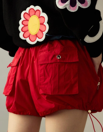 Nylon Cargo Mini Shorts-Red
