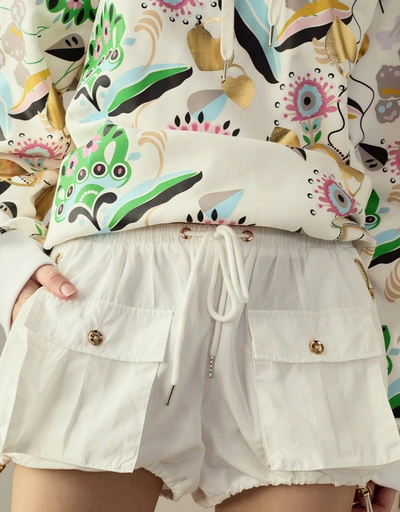 Nylon Cargo Mini Shorts-White