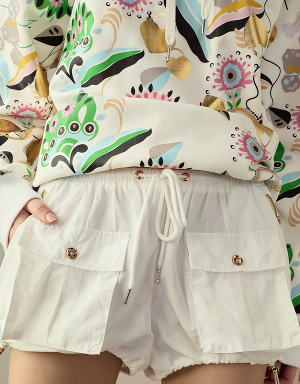 Cynthia Rowley Nylon Cargo Mini Shorts-White