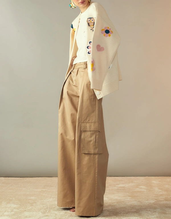 Cynthia Rowley Marbella Cotton Cargo Pants-Khaki