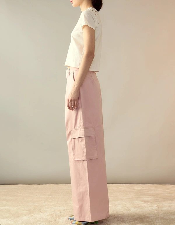 Cynthia Rowley Marbella Cotton Cargo Pants-Pink