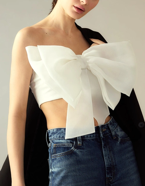 Cupid's Bow Bandeau Style Top-White