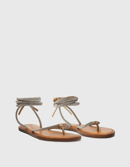 Kittie Glam Strass Ankle Tie Flat Sandals