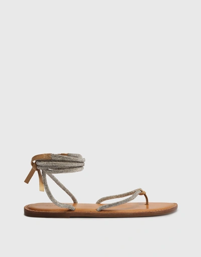 Kittie Glam Strass Ankle Tie Flat Sandals