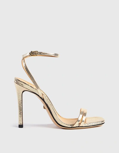 Altina Embossed-Leather High Heel Sandals-Gold