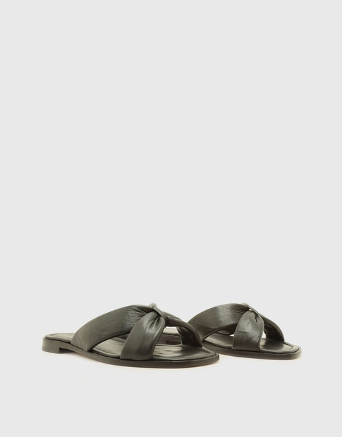 Fairy Nappa Leather Flat Sandals-Black