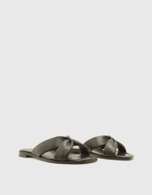 Schutz Fairy Nappa Leather Flat Sandals-Black