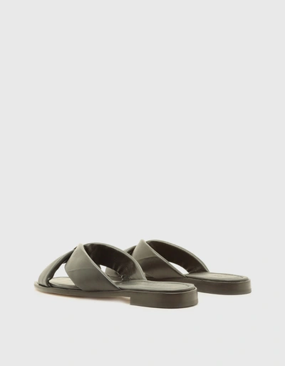 Fairy Nappa Leather Flat Sandals-Black