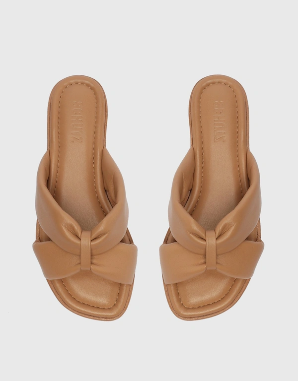 Schutz Fairy Nappa Leather Flat Sandals-Honey Beige