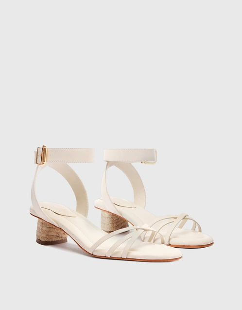 Alexandra Leather Ankle Strap Mid Block Sandals-White