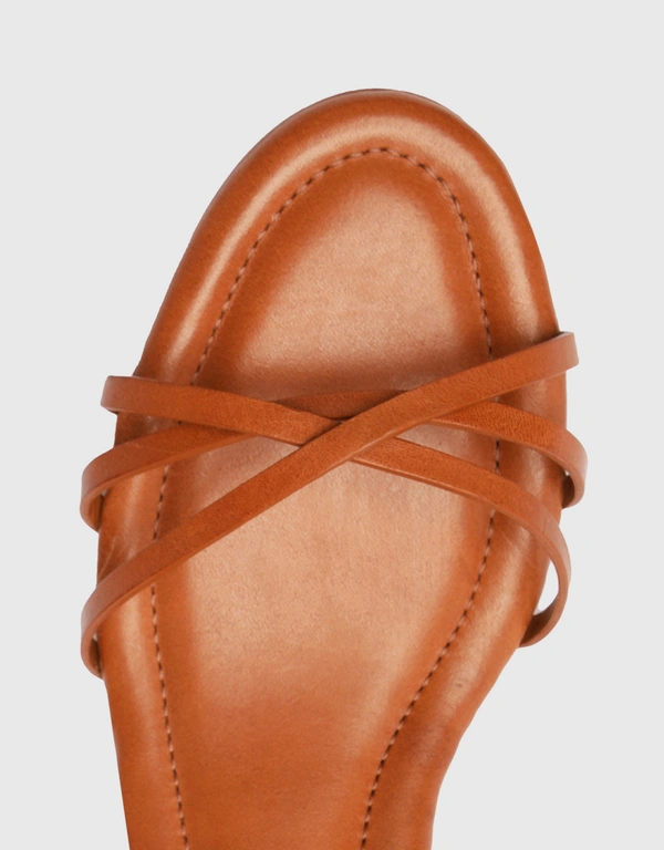 Schutz Alexandra Leather Ankle Strap Mid Block Sandals-Honey Peach