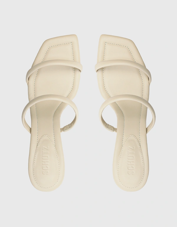 Schutz Ully Tab Leather Block High Heel Sandals-White