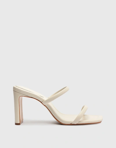 Ully Tab Leather Block High Heel Sandals-White