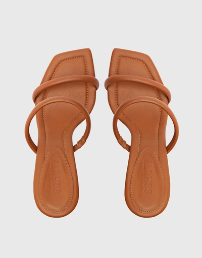 Ully Tab Leather Block High Heel Sandals-Honey Peach