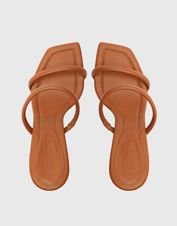 Schutz Ully Tab Leather Block High Heel Sandals-Honey Peach