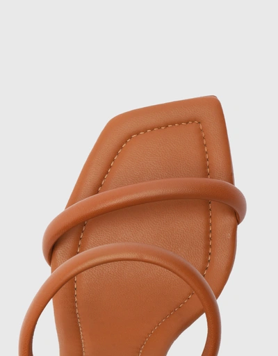 Ully Tab Leather Block High Heel Sandals-Honey Peach