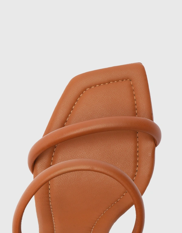 Schutz Ully Tab Leather Block High Heel Sandals-Honey Peach