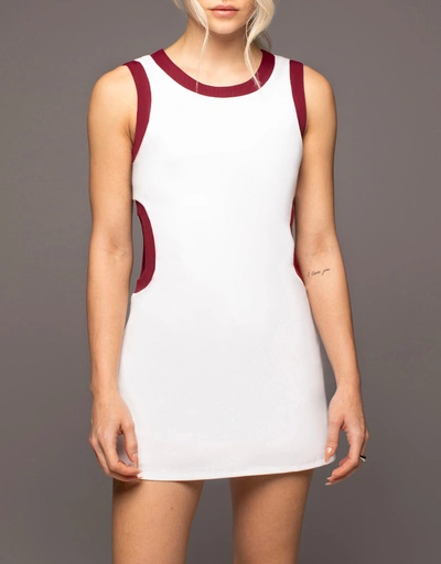 Aperture 60's Style Mod Mini Dress-White Earth Red