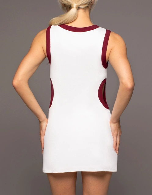 Aperture 60's Style Mod Mini Dress-White Earth Red
