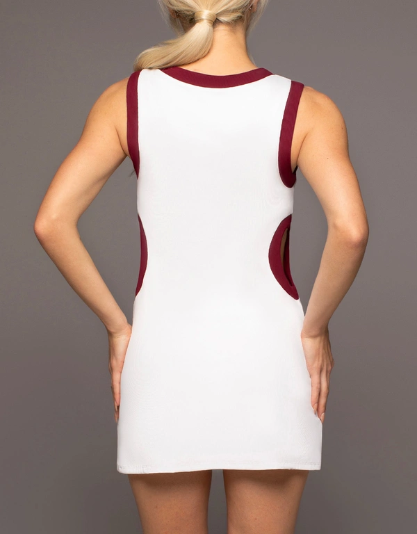 Michi Aperture 60's Style Mod Mini Dress-White Earth Red