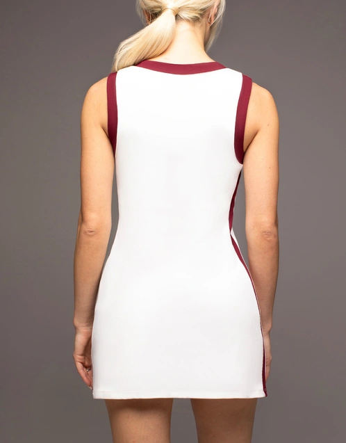 Ivy 60's Style Tennis Mini Dress-White Earth Red